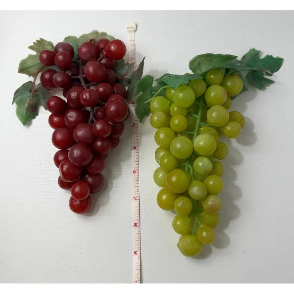 Vintage Grape Bunch Cluster Faux Fruit Kitchen Decor Set of 2 Red Green